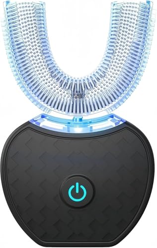 MLTUN MAKAN 電動音波歯ブラシ、電動 歯ブラシ 自動洗浄歯ブラシ、U字型歯のホワイトニングブラシ、360°超音波電動歯ブラシ、充電式、健康 (ブラック)