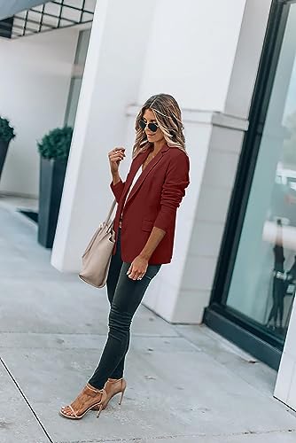 Womens Red Blazer Casual Slim Fit Open Front Lapel Blazer Jacket Suit Single Button Long Sleeve Blazer Outfit Medium #TOP3
