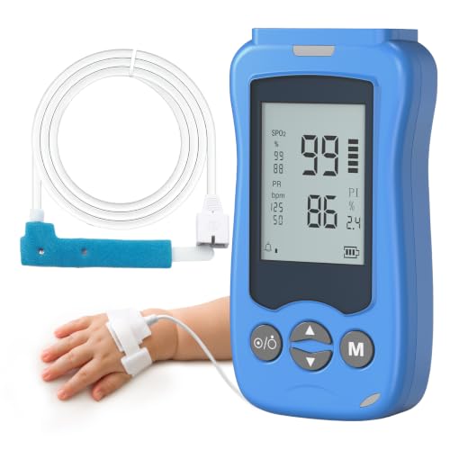 Image of Overnight Pulse Oximeter, Medical Grade Accuarcy SpO2 & Pulse Rate Continuous Pulse Oximeter Pediatric Blood Oxygen Saturation Monitor Handheld Infant with Adjustable Alarms