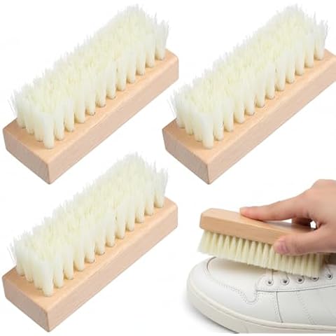 GLEAVI 4 Pcs Wooden Handle Plastic Brushes for Shoe Cleaning and Sneaker Care Soft Bristle Scrub Brushes for Mud Dirt Removal Home Kitchen Use 3.74 Inch Cover