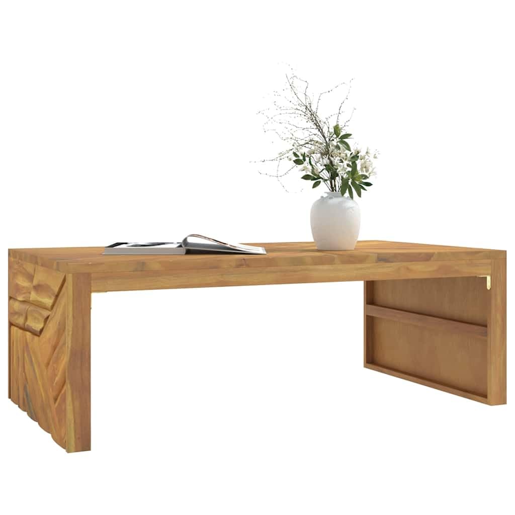 Table basse bois de teck massif 110x60 cm style industriel avec pieds design 3D pour salon