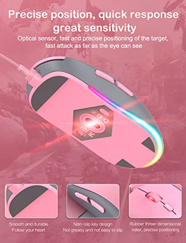 PHNIXGAM Cat Paw RGB Gaming Mouse, Silent Optical Computer Mice USB Wired with 6 Adjustable DPI Up to 7200, RGB Lighting, 6 Programmable Buttons for Windows/Vista/Linux (Pink) - Image 5