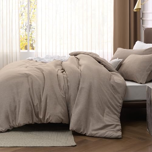 Image of Bedsure Full Comforter Set - Khaki Soft Bedding for All Seasons, Cationic Dyed Bed Set, 3 Pieces, 1 Full Size Comforter (82 inchx86 inch) and 2 Pillow Shams (20 inchx26 inch+2 inch)