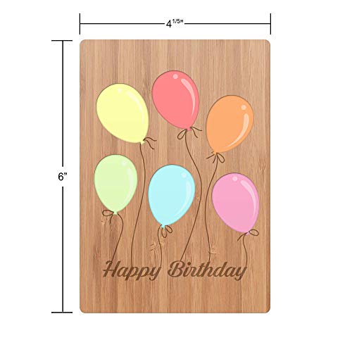 Happy Birthday Card By Heartspace, Balloon Party Design: Premium Wooden Greeting Cards Handmade From Sustainable Real Bamboo Wood #TOP5