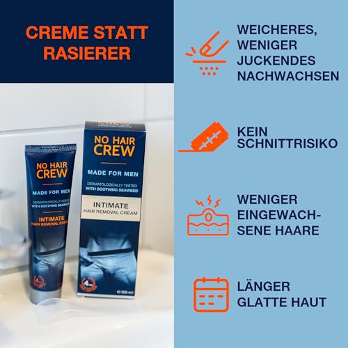 Foto von NO HAIR CREW Intim-Enthaarungscreme für Männer – Sanfte Haarentfernung ohne Rasurbrand, ideal für die empfindliche Haut im Intimbereich, dermatologisch getestet, 100 ml