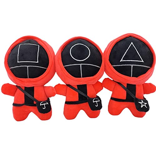 MSFT 3 Pack Squid TV Masked Man Game Stuffed Soft Plush Toy Figure Gifts for Children and Kids 7.8 inches (Square , Round Shape , Triangle)