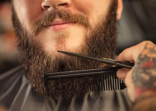 Tycon Instruments 5.0 Mustache & Beard Scissors For Men (Black) With Leather Carrying Pouch & Comb - Premium Facial Beard Grooming Kit For Trimming, Styling & Cutting Of Mustache #TOP6