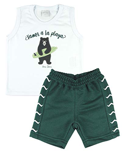 Conjunto Bebê Menino Sem Manga Meia Malha e Moletinho Ursinho Vamos a la Playa - Branco P
