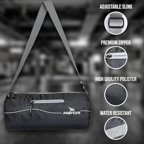 Image of Mayor Prime Gym Bag for Men & Women | Lightweight Workout & Training Bag with Side Pocket & Adjustable Shoulder Strap | Suitable for Gym, Fitness, Sports & Travel | Polyester (Grey, 16L Capacity)
