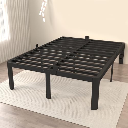 Image of ITIMIDI Full Size Bed Frame 16 Inch High, Safety Design with Rounded Corner Legs and DIY Headboard, Heavy Duty Steel Slat Support, Metal Full Size Platform Bed Frame, No Box Spring Needed, Black