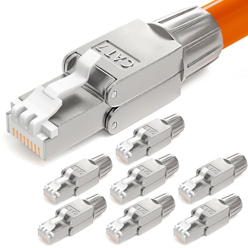 HB-DIGITAL 8x CAT 7 RJ45 Stecker Netzwerkstecker für starre LAN Kabel Verlegekabel Ethernet - werkzeuglos LSA - 10 Gbit/s AWG 22-24 vollgeschirmt STP 50 vergoldete Kontakte