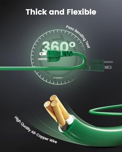 Image of Suraielec 25ft Outdoor Extension Cord with Multiple Outlets 3 Outlet Power Cord 16 /3 Gauge SJTW Weatherproof for Landscape Christmas Tree Lights