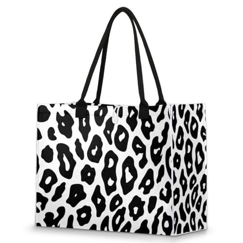 White Leopard Animal Tote Bag for Women Large Beach Bag Reusable Tote Bags for Work Travel Beach Shopping