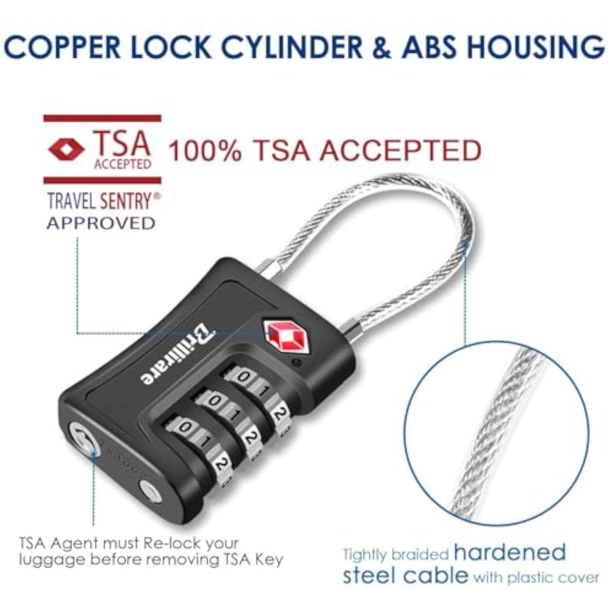2 Pack TSA Approved Luggage Locks, Combination Travel Cable Padlock