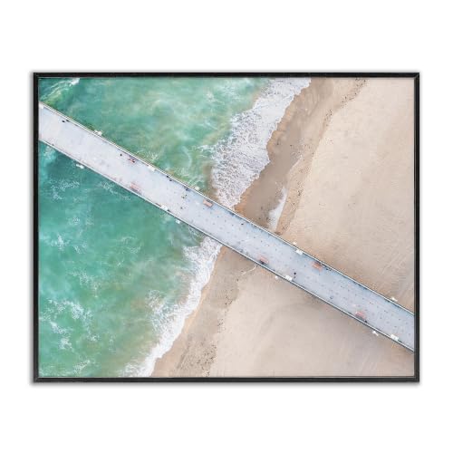 Aerial Ocean Beach Bridge, 16 x 20 Inch Framed Giclée Print