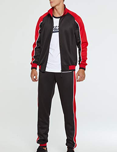 Men's Tracksuit Set Sweatshirt Jogger Sweatpants Solid Patchwork Warm Sports Suit, Black-M #TOP1