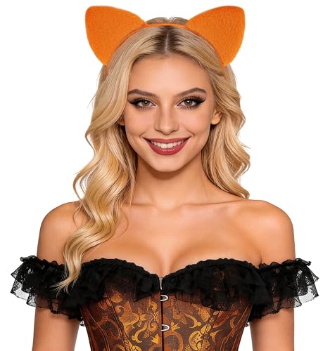 Bonnie Z. Leonardo Fine Velvet Orange Padded Cat Ears Headband