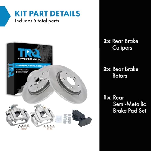 Image of TRQ Rear Brake Pad and Rotor Set Semi Metallic Rotors Calipers Compatible with 2012 Ram Cargo Van 2012 Volkswagen Routan