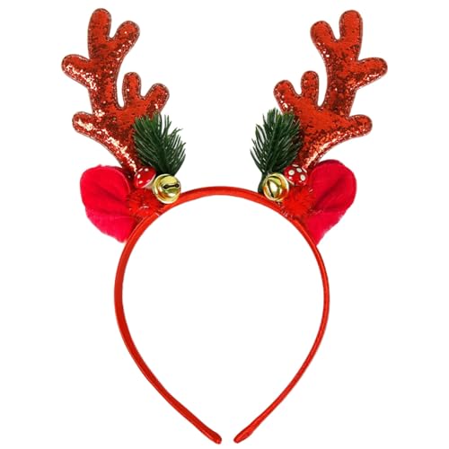 Mdscve Christmas Headbands for Women Deer Antlers Hair Accessories Cute Elk Hair Band with Red Glitter Designs Xmas Hair Glitter Holiday Hair Band Gift for Adults and Girls