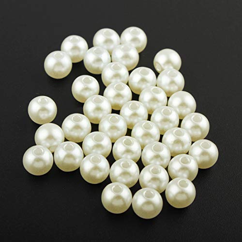 Lot de 200 perles de culture imitation nacre, perles de cire de nacre, 200 pièces, 6 mm, crème Krem rondes, pour décoration de mariage, fête, bijoux, travaux manuels (6 mm, 200 pièces)