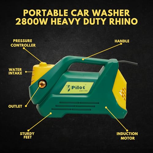 Image of Pilot Portable Car Washer 2800W Rhino High Pressure Washer | 150 Bar Pressure | 10L /min Water Flow | 220V | Heavy Duty Pressure Cleaner for Cars, Bikes, Home & Outdoor Cleaning