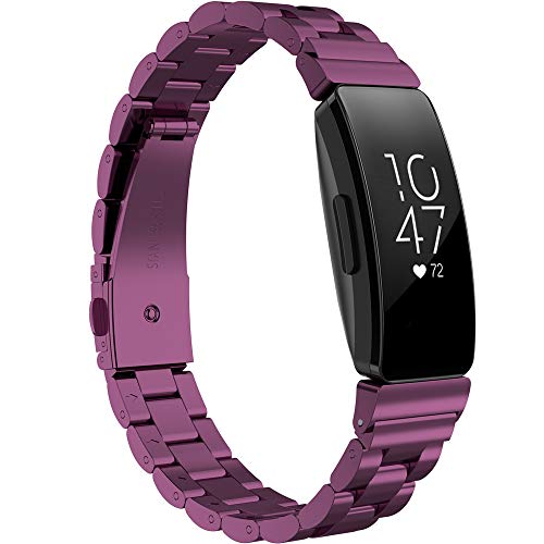 hengkang Fit for Fitbit Inspire HR Bands Women Men, 22mm Quick Release Business Stainless Steel Replacement Band Straps Durable Wristbands Bracelet for Fitbit Inspire/Inspire HR Smartwatch (Purple)