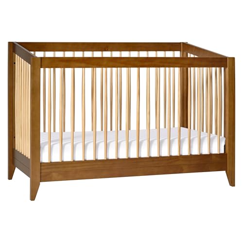 Image of Babyletto Sprout 4-in-1 Convertible Crib with Toddler Bed Conversion Kit in Chestnut and Natural, Greenguard Gold Certified