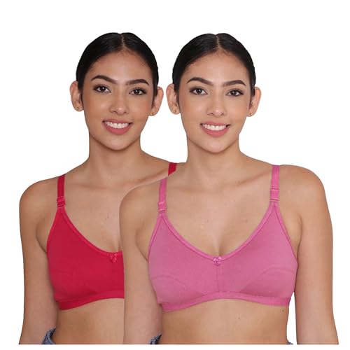 Image of INKURV Everyday Bra for Women's and Girls | Non Padded | Non Wired | Full Coverage Bra in Rich Cotton Fabric - Paris | Combo of 2 |