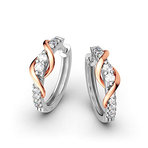 Image of Jeulia 925 Sterling Silver Small Hoop Earrings Round Cut White Diamond Endless Stud Earrings hypoallergenic Earrings for Women Valentine Birthday Festival Gift