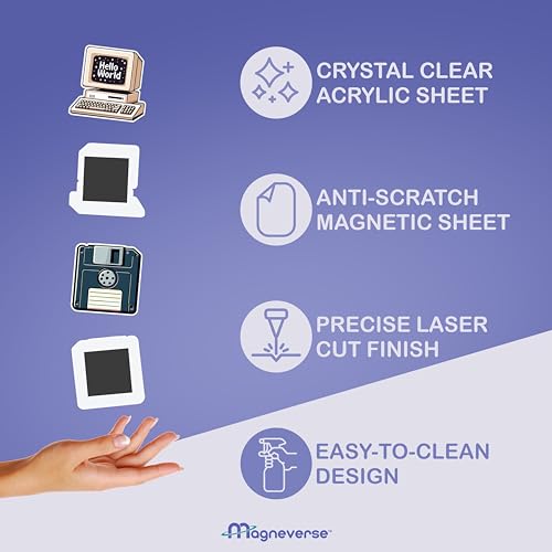 Floppy Disk & Vintage Computer Fridge Magnet Set - Premium Acrylic Magnets for Kitchen & Home Decor (Set of 2 Computer Magnet for Fridge)