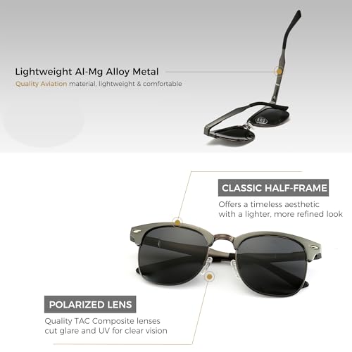 Image of SUNGAIT Polarized Sunglasses for Men and Women, Classic Half-Frame Retro Shades for Driving, Travel, and Outdoor Activities