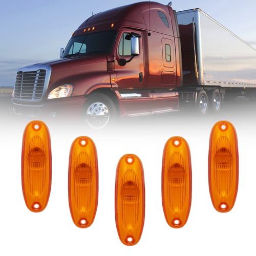 5PCS Amber Lens 6 Amber LED Cab Marker Top Roof Running Lights, Super Bright Top Clearance Marker Light Assemblies, Compatible with Freightliner Cascadia 2008-2017 Heavy Trucks