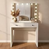 PRÁCTICA: La tapa de cristal permite ver claramente el contenido del cajón | Mesa de cosmética con puertos USB en el lateral para cargar dispositivos electrónicos | Mesa de maquillaje y pequeño escritorio en uno