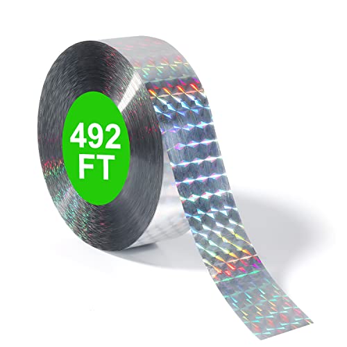 TOYMIS Reflective Scare Tape, 492ft Reflective Tape Double Sided Flash Tape Glitter Holographic Tape (1 Roll)