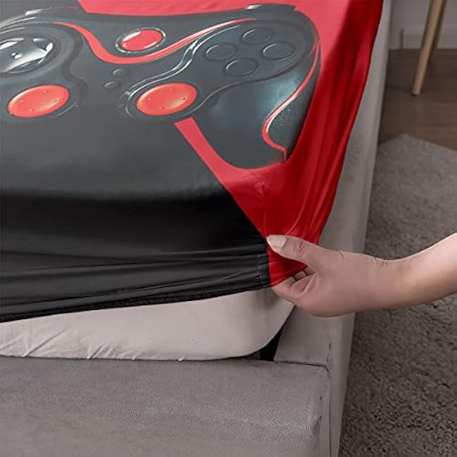 HOSIMA Gaming Bedding Gamepad Fitted Sheet Twin Size and Gamer Bedding Sets for Boys Used to Gamer Room Decor,1 Fitted Sheet+2 Pillowcases.