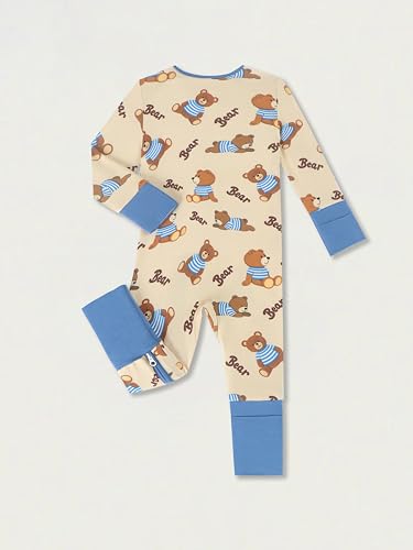 Image of Unisex Baby Bamboo Viscose Long Sleeve Romper, Cute Prints Zipper Footless Jumpsuit, Toddler One-Piece Outfits