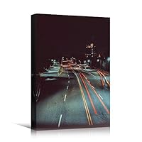 Canvas Wall Art Road Lights Cityscape Colorful Modern Multicolor Neon Photography Places - 12x18 inches