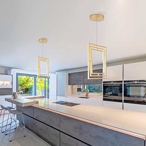 Sunmoo Modern Led Chandelier Led Pendant Light Square Contemporary Chandelier Hanging Light Dimmable For Living Room, Dining Room, Bedroom, Kitchen, Stydy Room 90W 3000K/4000K/6000K Optional,Gold #TOP6