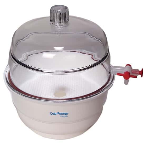 Cole-Parmer Essentials Vacuum Desiccator with Polycarbonate Cover, Polypropylene Base, 12
