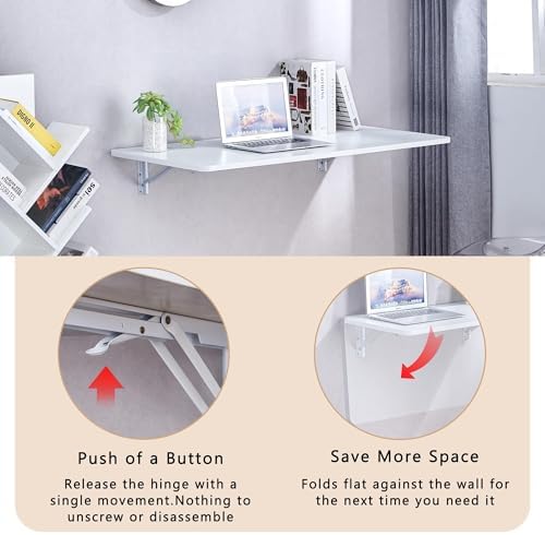 Wall Mounted Folding Table - Space-Saving Foldable Workbench for Office Kitchen Home Bar & Study - Compact White Work Table (60x40cm)
