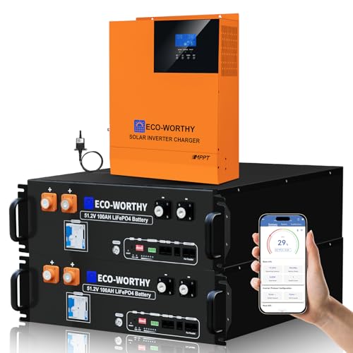 ECO-WORTHY Home Energy Storage:48V 200AH Server Rack LiFePO4 Battery(Version 3) & 3000W 48V Hybrid Inverter for Off-Gird Solar,Workshop