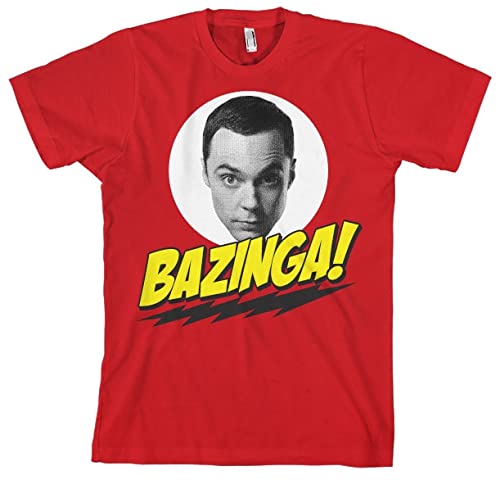 The Big Bang Theory Men's Red Officially Licensed Bazinga Sheldons Head T-Shirt (Red), Medium