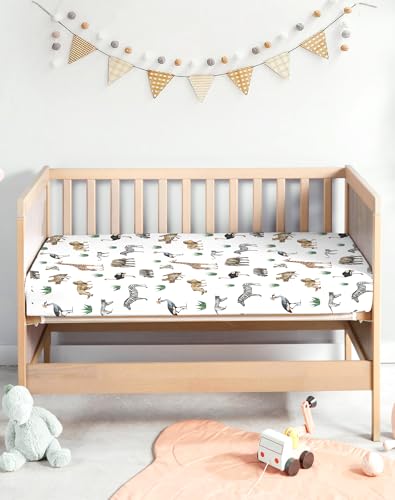 Image of Pack and Play Sheets 2 Pack, Fitted Jersey Knit Mini Crib Sheets for Baby Boys and Girls, Compatible with Graco Pack N Play and Mini Crib Mattress (Jungle Journey, Pack N Play /Mini Crib Sheets)
