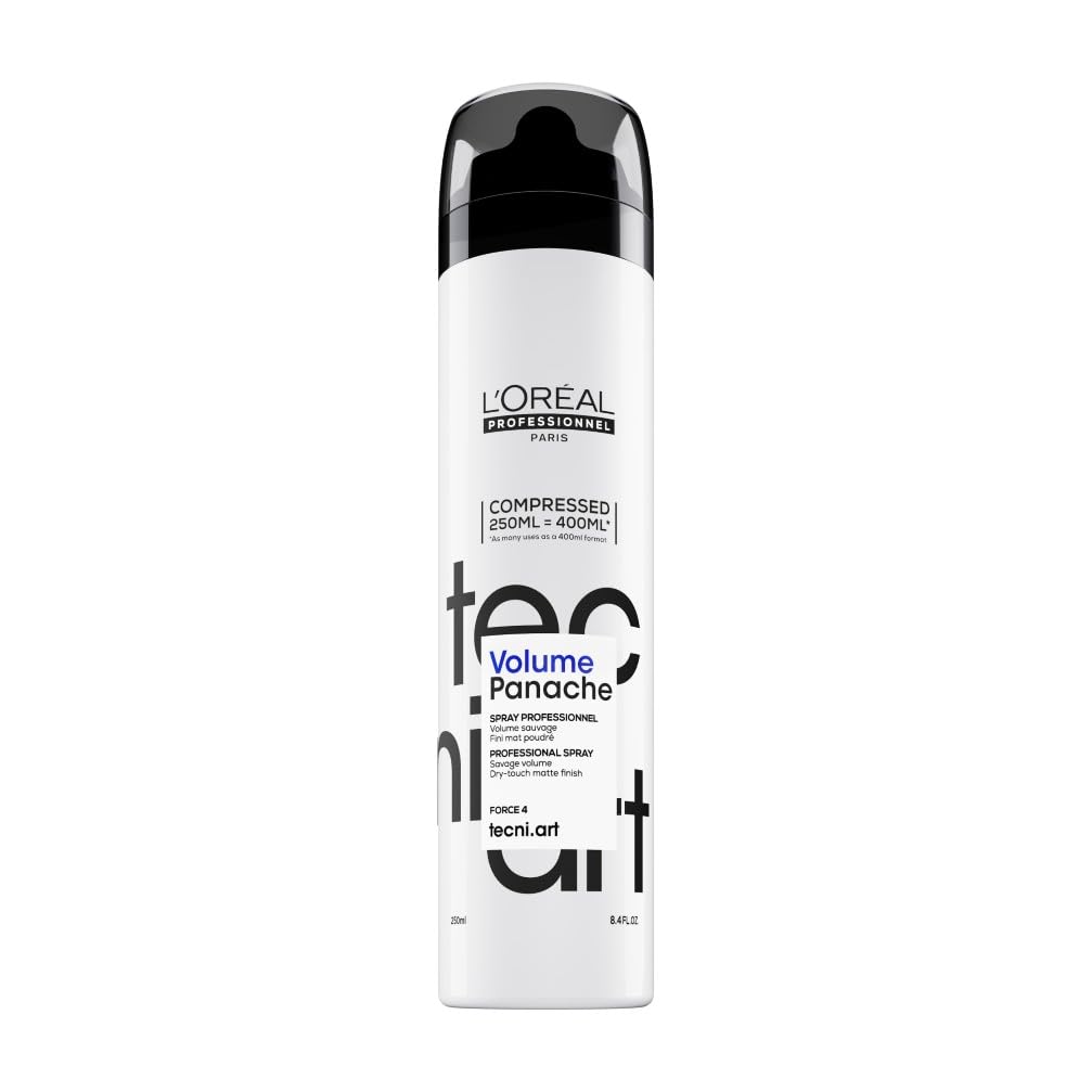 L'OREAL PROFESSIONNEL - Spray Coiffant Volume Panache Tecni Art - Volume Sauvage Maximal & Fini Mat Poudré - Homme & Femme - Sans Résidus & Toucher Sec - Convient aux Cheveux Raides à Bouclés - 250 ml