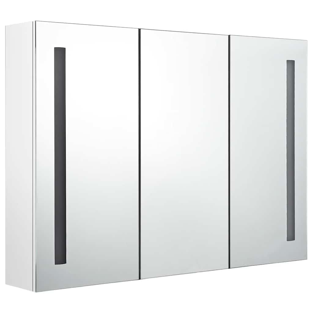 Armoire Miroir LED pour salle de bain, 89 x 14 x 62 cm, blanc brillant, y compris 3 portes, 5 étagères, port USB mural, design moderne, cadre en acier antirouille, dimensions standard pour