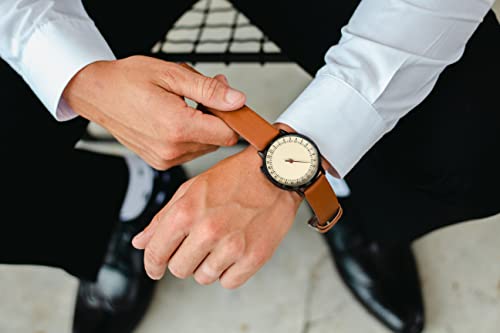 Jiandun Men's One Hand 24 Hour Watch Single Hand Black Case With Italian Leather Strap (Beige) #TOP5