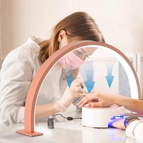 AiPaiTe L52CM (20.47in),H30CM (11.81in) Halbmond-Lampe, Wimpernschneiden Tischlampe, Leselampe, Nagellampe für Nageltisch, Innenbeleuchtung Tischlampe, Nagel & Gesichtspflege Desktop Leselampe (Rosa)