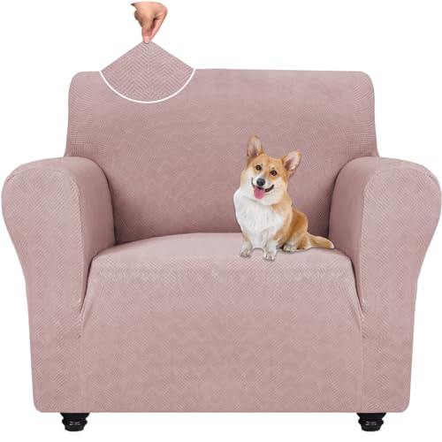 YSTELLAA Funda Sofa 1 Plaza con Reposabrazos, Ajustables Fundas para Sillones, Elasticas Protector Cubiertas De Sofá, Antideslizante, Extraíbles, Lavables, para Saló, Gris Rosa
