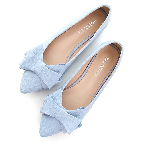 Image of SAILING LU Womens Bowknot Ballet Flats Pointy Toe Suede