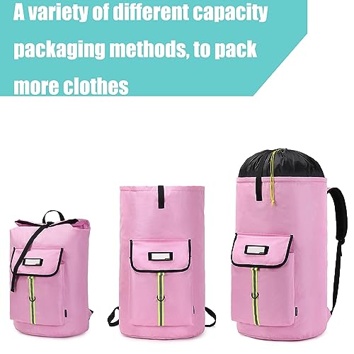 Image of laundry bag backpack,extra-large heavy duty laundry bags,laundry backpack for college students,drawstring closure (Light Pink Laundry Bag)